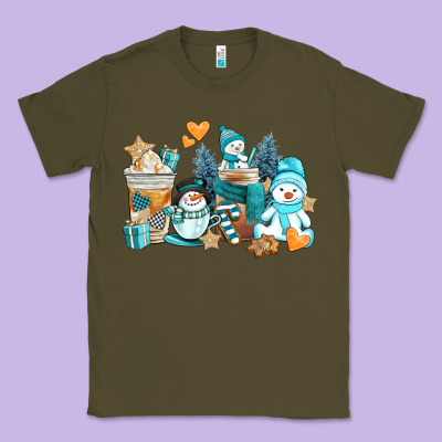 Winter Snowman Coffee Cups Classic Tee Designed By Adodesignshop