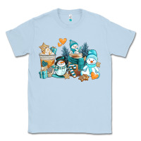 Dusty Blue winter snowman coffee cups Classic Tee - AdoDesignShop