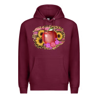 Burgundy apple sunflower back to school background Premium Hoodie - AdoDesignShop