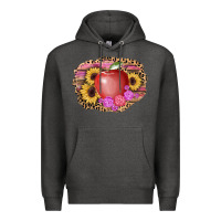 Charcoal Heather apple sunflower back to school background Premium Hoodie - AdoDesignShop