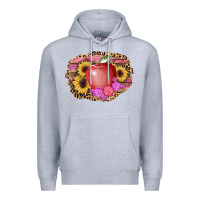Heather Grey apple sunflower back to school background Premium Hoodie - AdoDesignShop