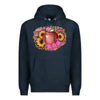 Navy apple sunflower back to school background Premium Hoodie - AdoDesignShop