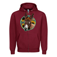 Burgundy aztec backsground donkey Zipper Hoodie - Jasminsmagicworld
