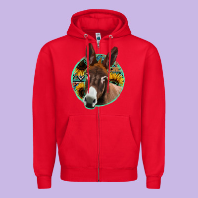 Aztec Backsground Donkey Zipper Hoodie Designed By Jasminsmagicworld