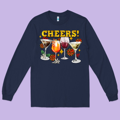 Cheers Christmas Coctail Long Sleeve Tee Designed By Adodesignshop