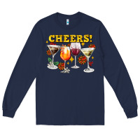 Navy Cheers Christmas Coctail Long Sleeve Tee - AdoDesignShop