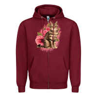 Burgundy floral cat Zipper Hoodie - Jasminsmagicworld