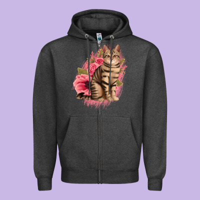 Floral Cat Zipper Hoodie Designed By Jasminsmagicworld