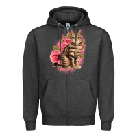 Charcoal Heather floral cat Zipper Hoodie - Jasminsmagicworld