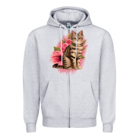 Heather Grey floral cat Zipper Hoodie - Jasminsmagicworld