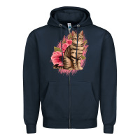 Navy floral cat Zipper Hoodie - Jasminsmagicworld