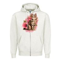 Oatmeal Heather floral cat Zipper Hoodie - Jasminsmagicworld