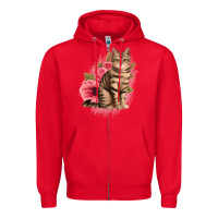 Red floral cat Zipper Hoodie - Jasminsmagicworld