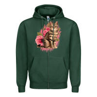 Sports Green floral cat Zipper Hoodie - Jasminsmagicworld