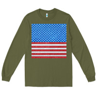 Army Green Glitter 4th Of July Seamless Pattern Long Sleeve Tee - BundleAndBundleShop