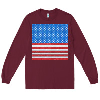 Burgundy Glitter 4th Of July Seamless Pattern Long Sleeve Tee - BundleAndBundleShop
