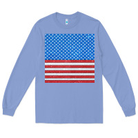 Colony Blue Glitter 4th Of July Seamless Pattern Long Sleeve Tee - BundleAndBundleShop