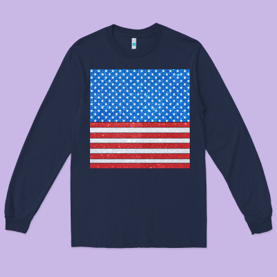 Glitter 4th Of July Seamless Pattern Long Sleeve Tee Designed By Bundleandbundleshop