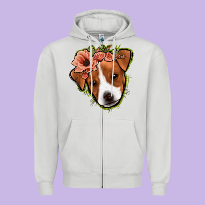 Jack Russel Floral Zipper Hoodie Designed By Jasminsmagicworld