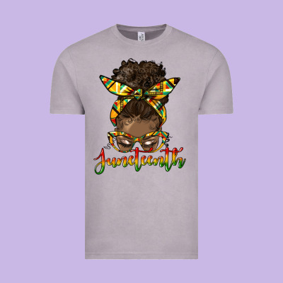 Juneteenth Black Woman Messy Bun Vintage Tee Designed By Hra Design Shop