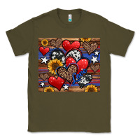 Army Green 4th of july american hearts Classic Tee - Jasminsmagicworld