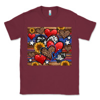 Burgundy 4th of july american hearts Classic Tee - Jasminsmagicworld