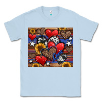 Dusty Blue 4th of july american hearts Classic Tee - Jasminsmagicworld