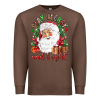 Chestnut Stay Merry and bright Christmas with santa Premium Sweatshirt - NancyCooperArtShop