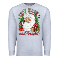 Heather Grey Stay Merry and bright Christmas with santa Premium Sweatshirt - NancyCooperArtShop
