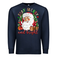 Navy Stay Merry and bright Christmas with santa Premium Sweatshirt - NancyCooperArtShop