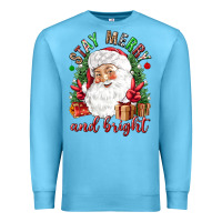 Ocean Blue Stay Merry and bright Christmas with santa Premium Sweatshirt - NancyCooperArtShop