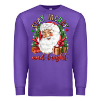 Purple Stay Merry and bright Christmas with santa Premium Sweatshirt - NancyCooperArtShop