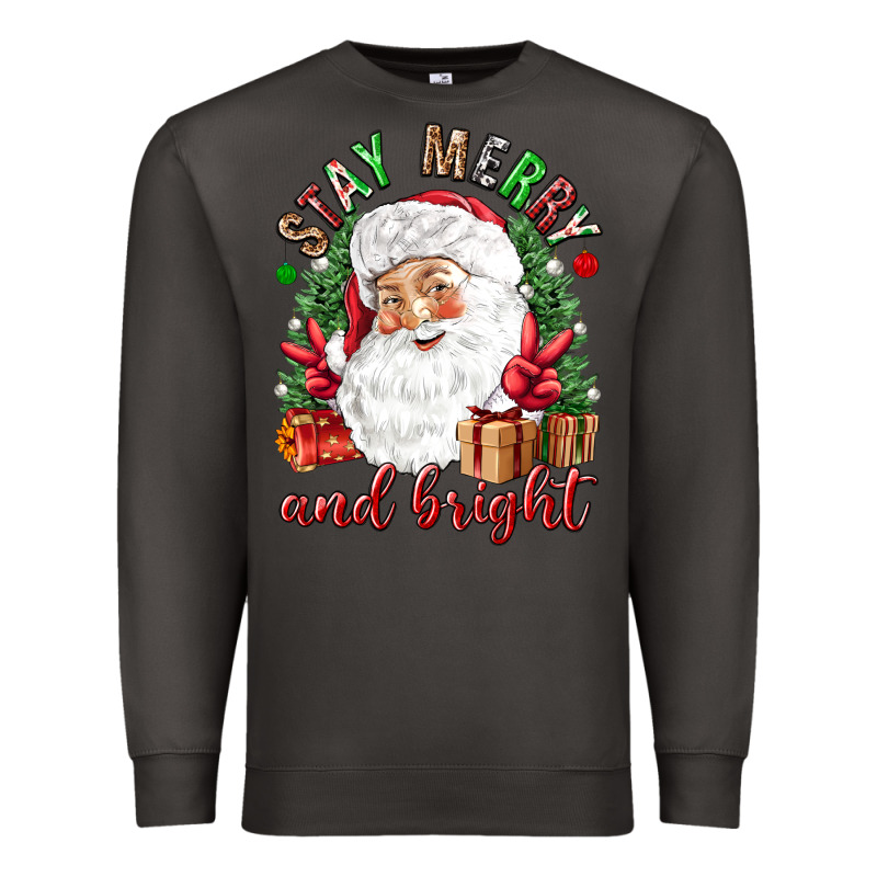 Stay Merry And Bright Christmas With Santa Premium Sweatshirt by NancyCooperArtShop | Teevron