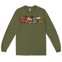 Army Green noel with sock and reindeer Long Sleeve Tee - AdoDesignShop