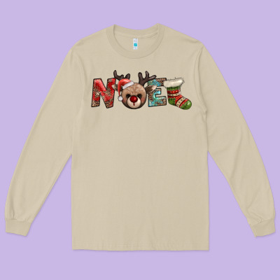 Noel With Sock And Reindeer Long Sleeve Tee Designed By Adodesignshop