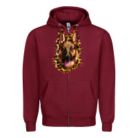 Burgundy german shepherd leopard background Zipper Hoodie - Jasminsmagicworld