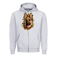 Heather Grey german shepherd leopard background Zipper Hoodie - Jasminsmagicworld