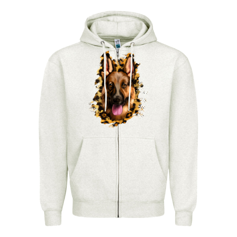 German Shepherd Leopard Background Zipper Hoodie by Jasminsmagicworld | Teevron