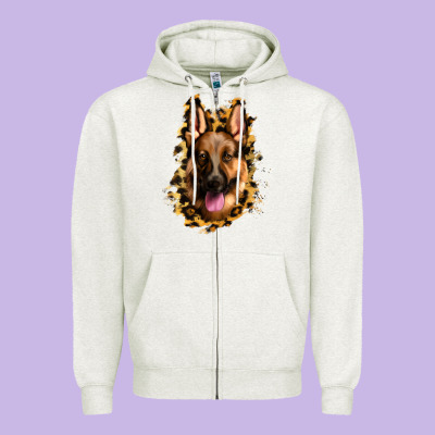 German Shepherd Leopard Background Zipper Hoodie Designed By Jasminsmagicworld