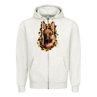 Oatmeal Heather german shepherd leopard background Zipper Hoodie - Jasminsmagicworld