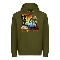 Army Green louisiana  sunset map magnolia Premium Hoodie - BarkalooDesign