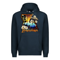 Navy louisiana  sunset map magnolia Premium Hoodie - BarkalooDesign