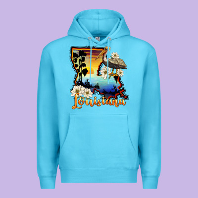 Louisiana  Sunset Map Magnolia Premium Hoodie Designed By Barkaloodesign