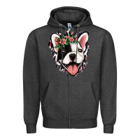 Charcoal Heather french bulldog floral Zipper Hoodie - Jasminsmagicworld