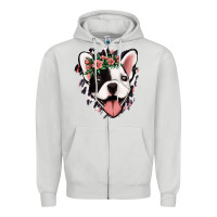 Dove Grey french bulldog floral Zipper Hoodie - Jasminsmagicworld