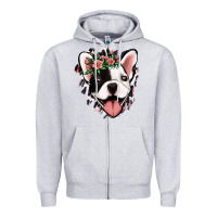 Heather Grey french bulldog floral Zipper Hoodie - Jasminsmagicworld