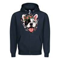 Navy french bulldog floral Zipper Hoodie - Jasminsmagicworld