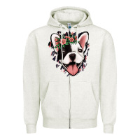 Oatmeal Heather french bulldog floral Zipper Hoodie - Jasminsmagicworld
