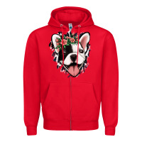 Red french bulldog floral Zipper Hoodie - Jasminsmagicworld