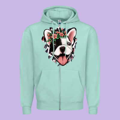 French Bulldog Floral Zipper Hoodie Designed By Jasminsmagicworld